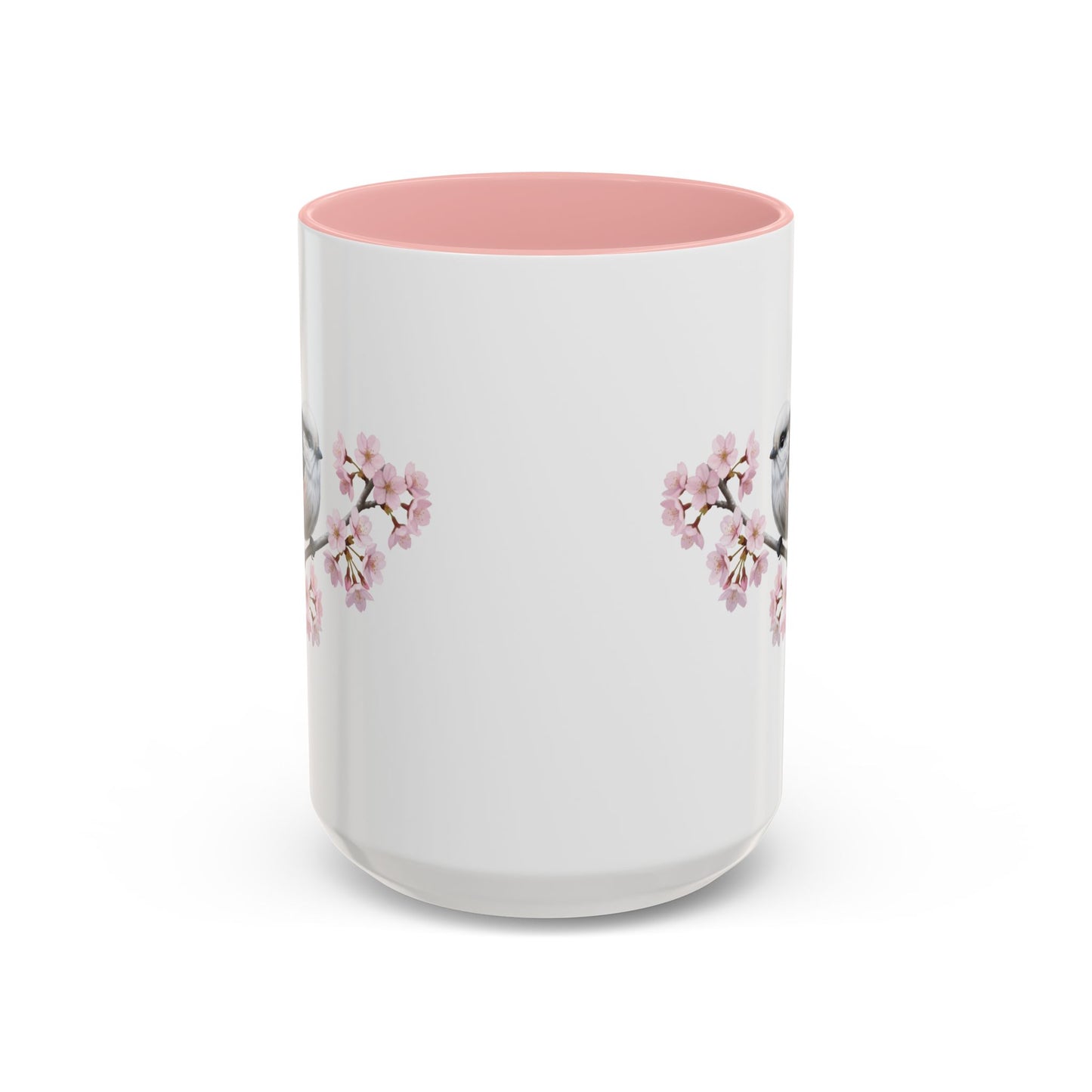 Long Tailed Titmouse Cherry Blossom Mug | Pink Ceramic Coffee Cup for Bird Lovers – 11oz, 15oz