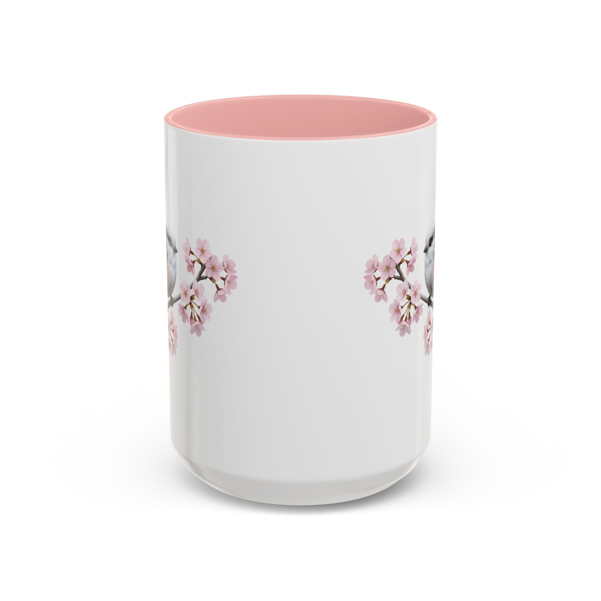Long Tailed Titmouse Cherry Blossom Mug | Pink Ceramic Coffee Cup for Bird Lovers – 11oz, 15oz