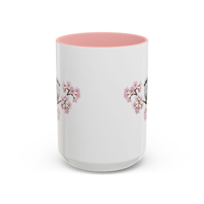 Long Tailed Titmouse Cherry Blossom Mug | Pink Ceramic Coffee Cup for Bird Lovers – 11oz, 15oz