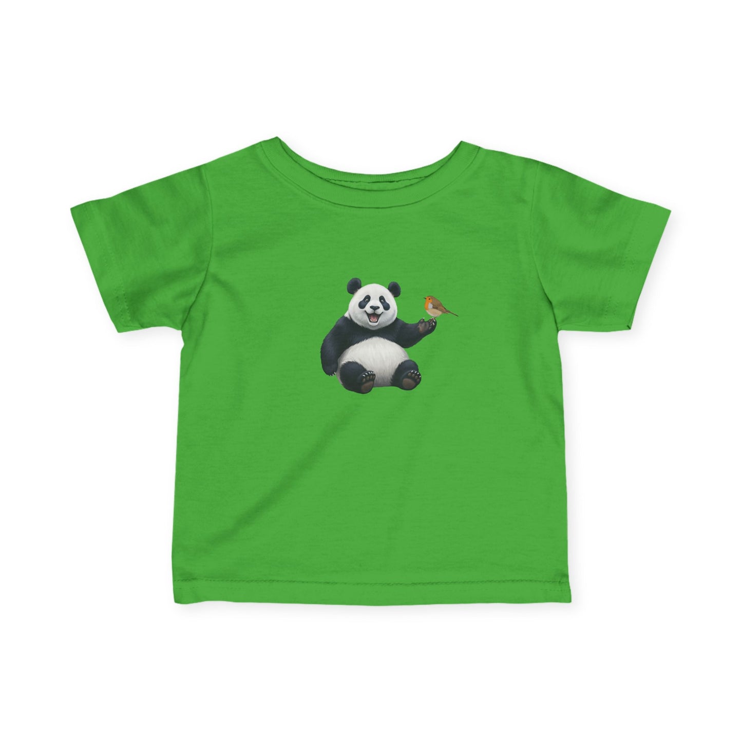 Fröhlicher Panda mit Rotkehlchen Vogel Tiermotiv T-Shirt für Babys und Kleinkinder