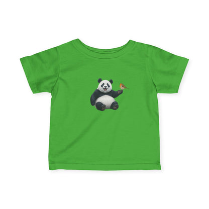 Fröhlicher Panda mit Rotkehlchen Vogel Tiermotiv T-Shirt für Babys und Kleinkinder
