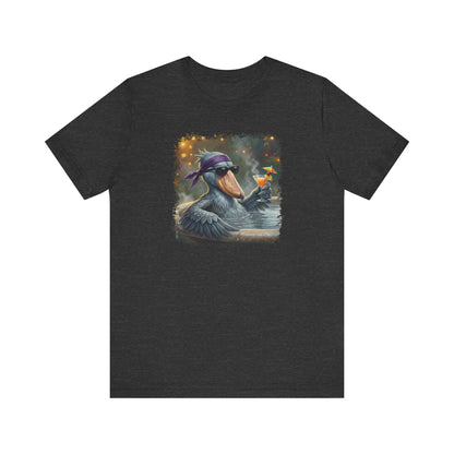 Funny Shoebill T-Shirt | Bird with Sunglasses & Drink | Unisex Summer Tee