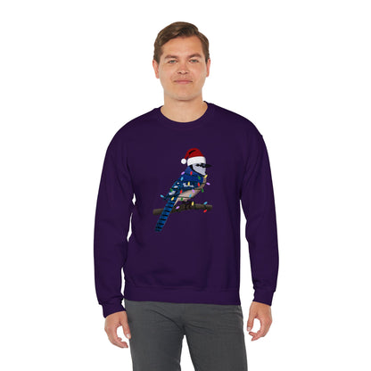 Blue Jay with Fairy Lights Santa Claus Christmas Bird Sweatshirt