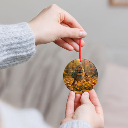 Premium Keramik Ornament Rosi Rotkehlchen sammelt Pilze | Herbst Deko für Vogelfreunde und Vogelbeobachter