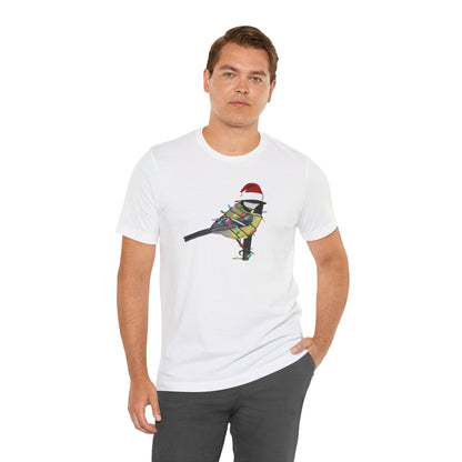 Chickadee with Fairy Lights Christmas Bird T-Shirt