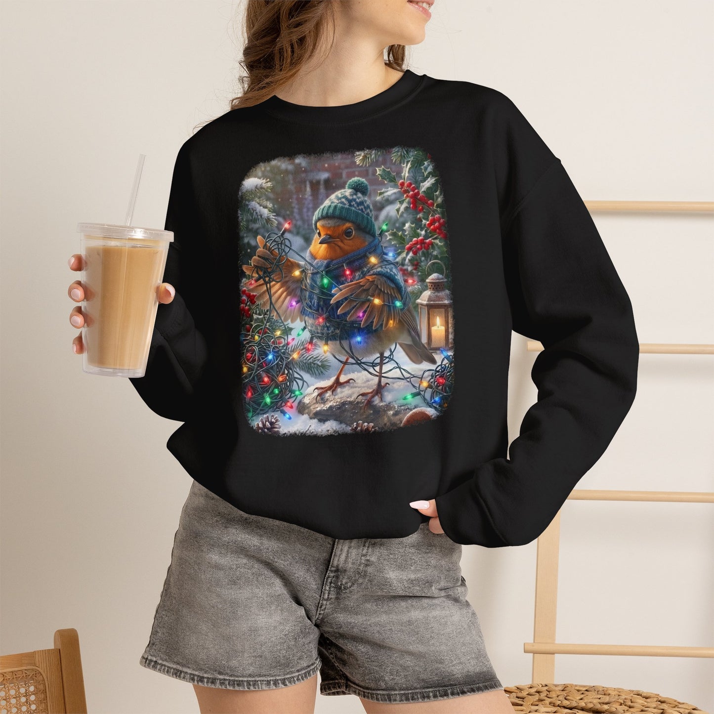 Premium Sweatshirt Rosi Rotkehlchen und die Lichterkette