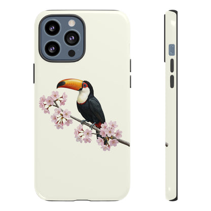 Tukan Handyhülle in Cremeweiß | Florales Kirschblüten Vogel-Motiv für iPhone & Google Pixel