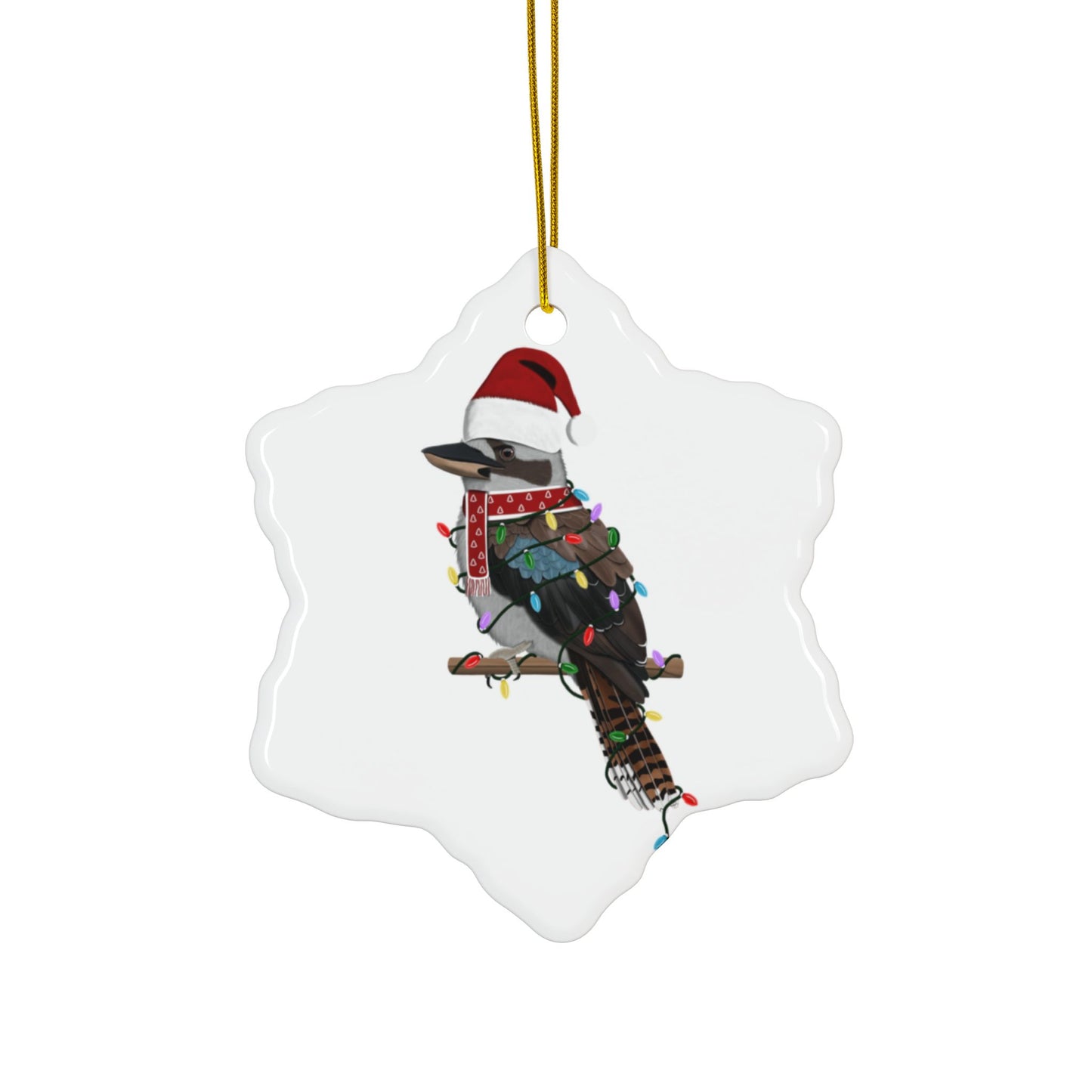 Kookaburra as Santa Ceramic Bird Christmas Ornament | Durable Double-Sided Bird Lover Decor