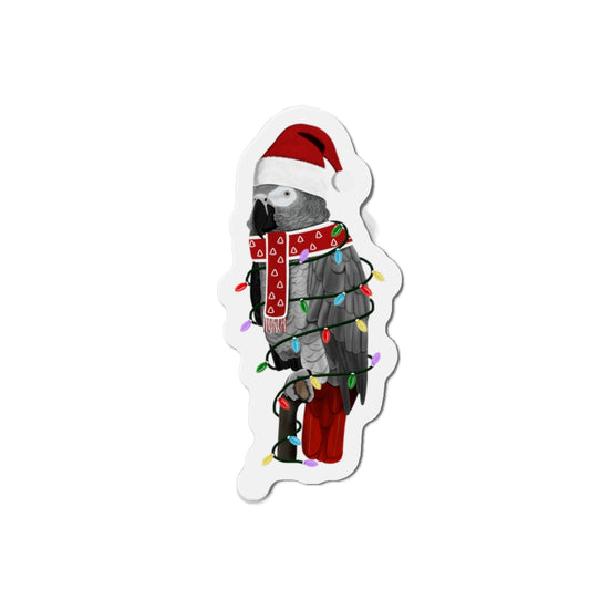 Grey Parrot with Fairy Lights and Scarf Christmas Bird Magnet