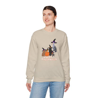 Robin Shoebill Oriole Rabbit with Cat Happy Halloween Birds Sweatshirt