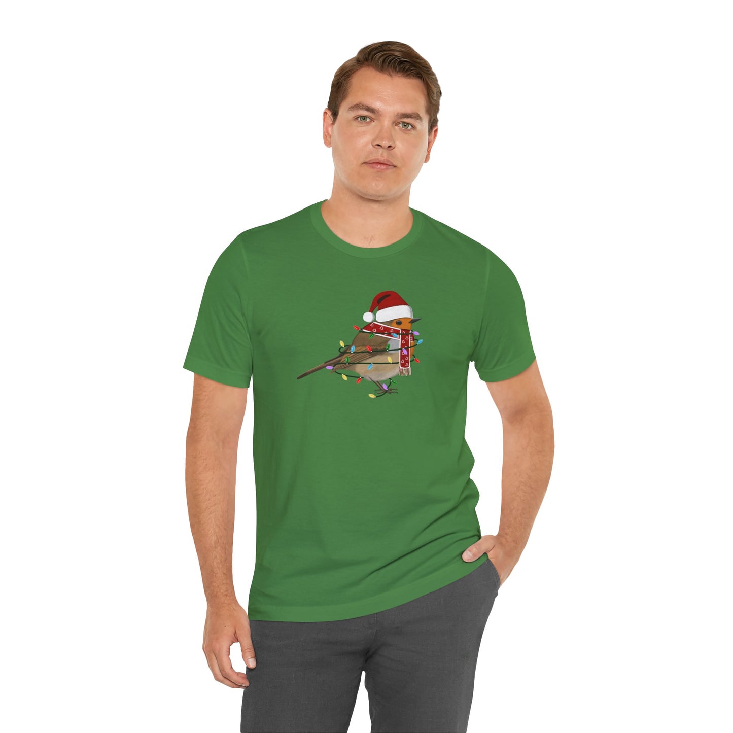 European Robin with Fairy Lights Christmas Bird T-Shirt