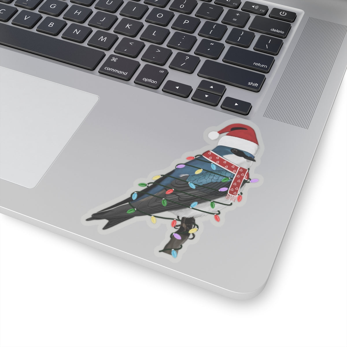 Tree Swallow with Fairy Lights Santa Claus Hat and Scarf Christmas Bird Sticker