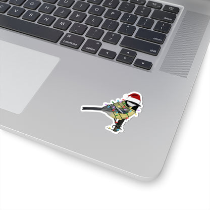 Chickadee with Fairy Lights and Santa Claus Hat Christmas Bird Sticker