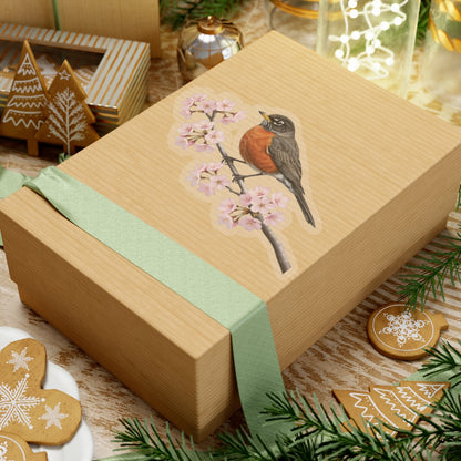 American Robin Cherry Blossom Sticker | Glossy Floral Bird Decal | Spring Laptop Sticker