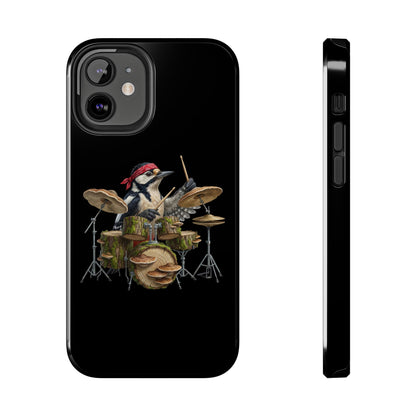 Woodpecker with Drums iPhone Case – Premium Tough Phone Cover Black