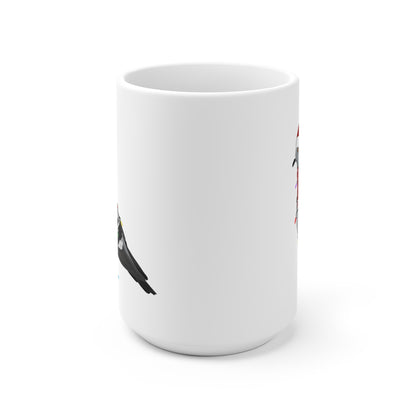 Taube Tasse Vogel als Weihnachtsmann mit Lichterkette Weiß für Vogelfreunde