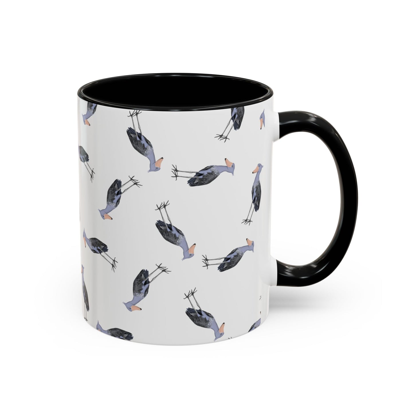 Schuhschnabel Tasse mit Streumuster | Vogelmotiv Kaffeebecher für Vogelbeobachter & Naturfreunde in Purple