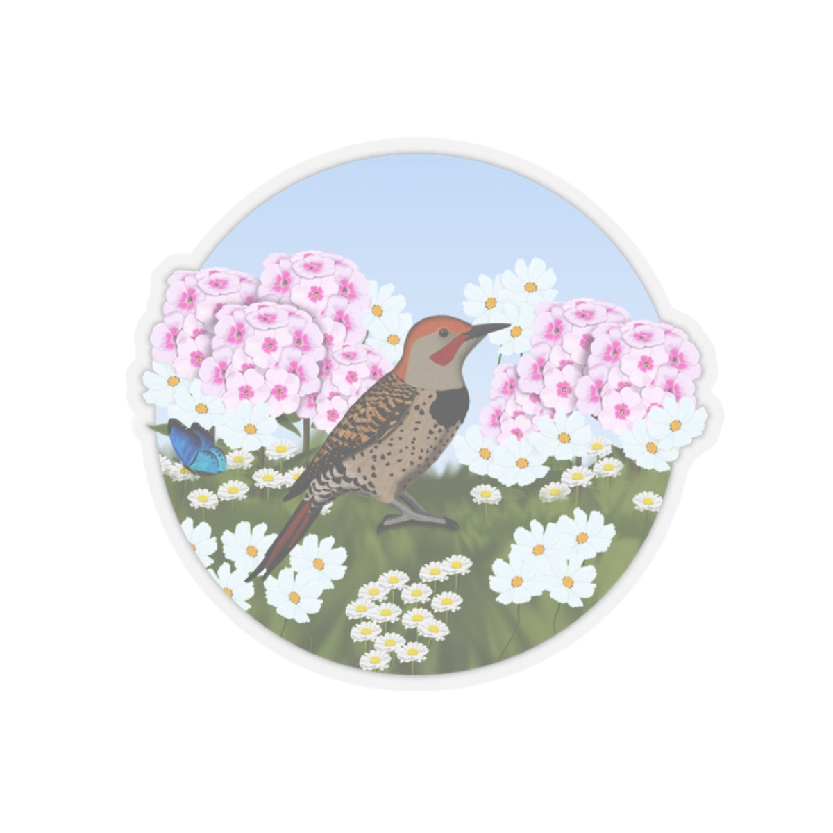 Northern Flicker Summer Flowers Bird Kiss-Cut Sticker