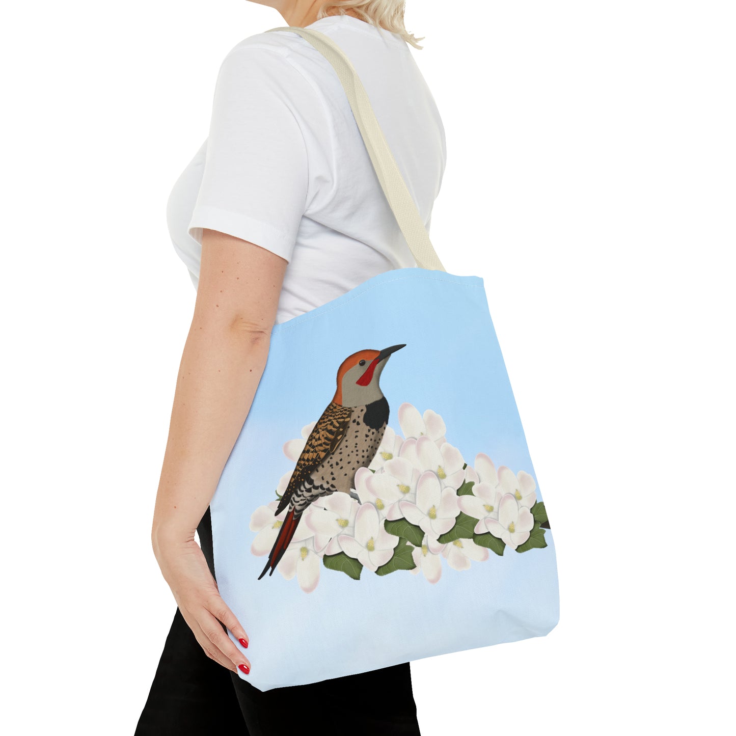 Northern Flicker in Spring Blossoms Bird Tote Bag 16"x16"