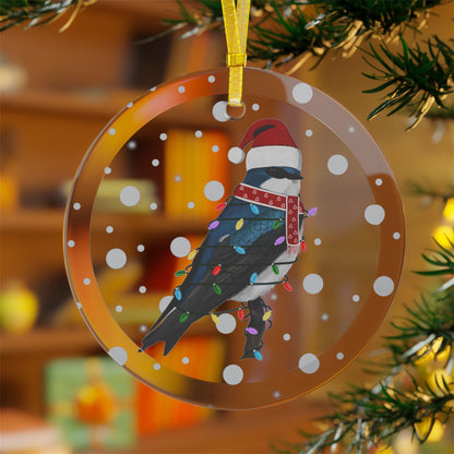 Tree Swallow as Santa Claus with Fairy Lights Christmas Glass Ornament