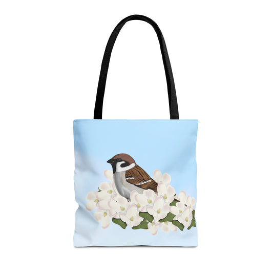 Tree Sparrow in Spring Blossoms Bird Tote Bag 16"x16"