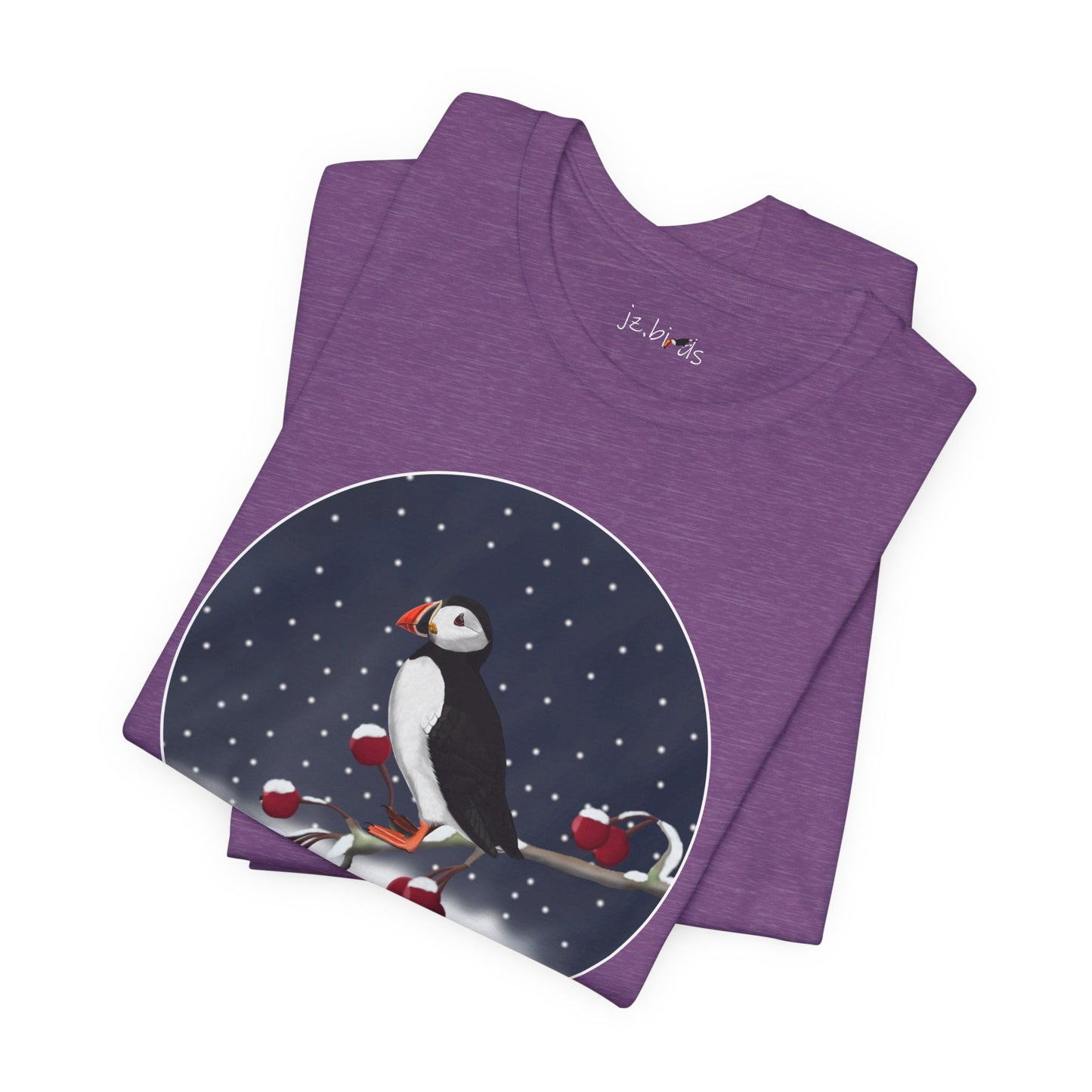 Puffin on a Winter Branch Birdwatcher Christmas Bird T-Shirt