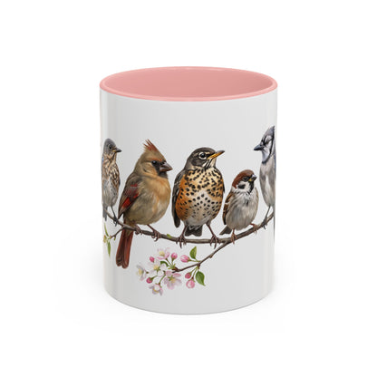 Blue Jay Cardinal Bluebird Little Owl Fledglings Two-Tone Mug | Spring Bird Lover Gift