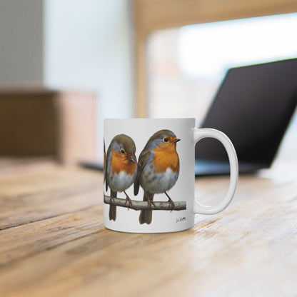 Rotkehlchen Tasse Vögel auf einem Ast Vogelmotiv für Vogelbeobachter und Vogelfreunde