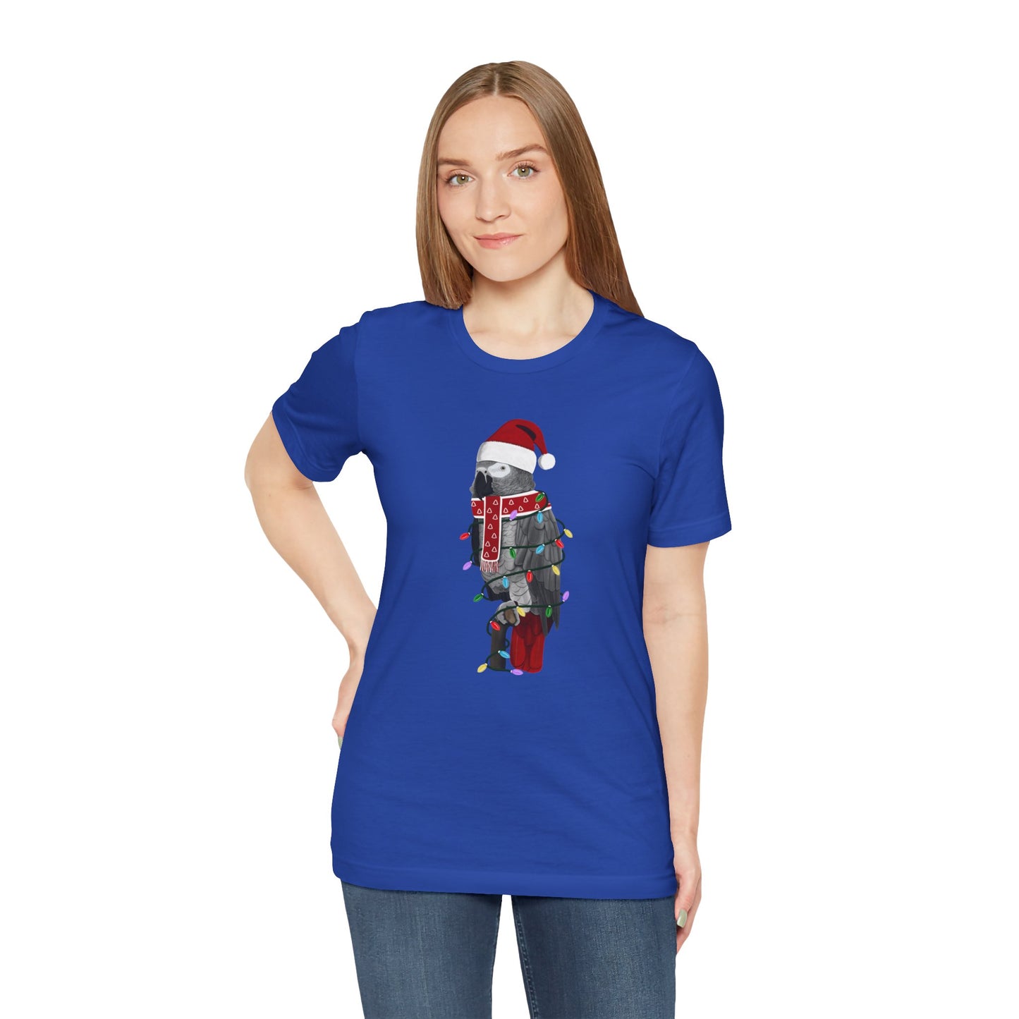 Grey Parrot with Fairy Lights Christmas Bird T-Shirt