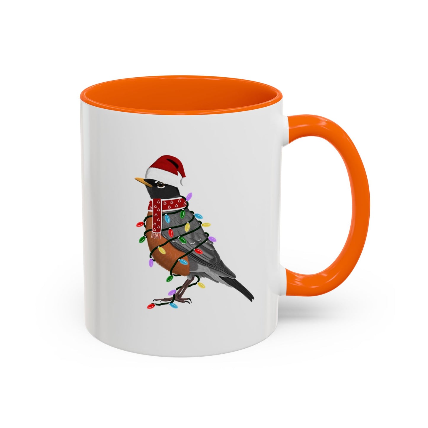 American Robin as Santa with Fairy Lights Ceramic Bird Coffee Mug – Custom Gift for Bird Watchers