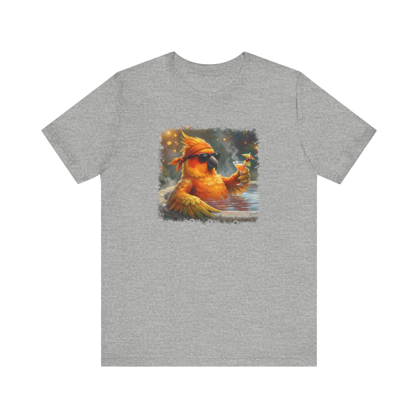 Funny Sun Parakeet T-Shirt | Bird with Sunglasses & Drink | Unisex Summer Tee