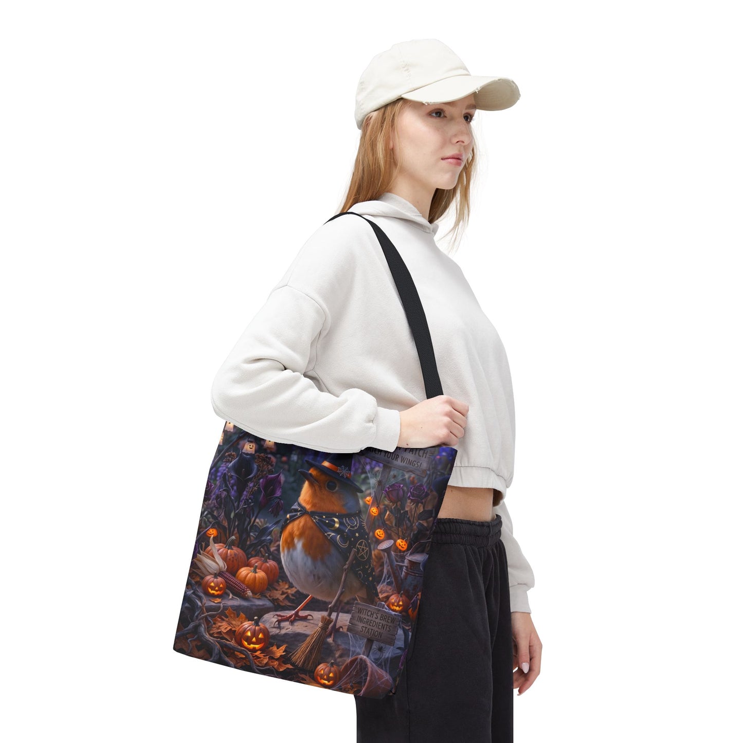 Robin Rosi Halloween Witch Tote Bag for Spooky Season and Bird Lovers