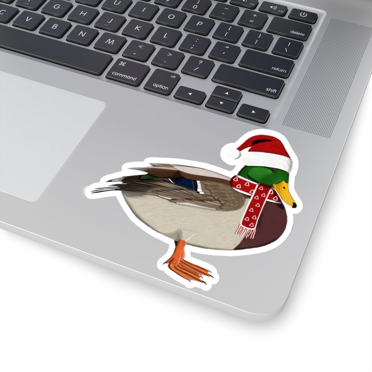 Mallard with Santa Claus Hat and Scarf Christmas Bird Sticker