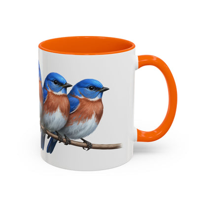 枝に止まる青い鳥を描いた陶器製バードコーヒーマグ – バードウォッチャーへのカスタムギフト