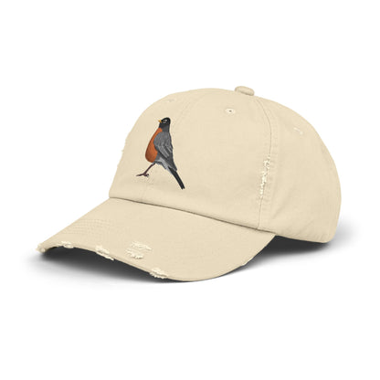 American Robin Bird Art Distressed Cap