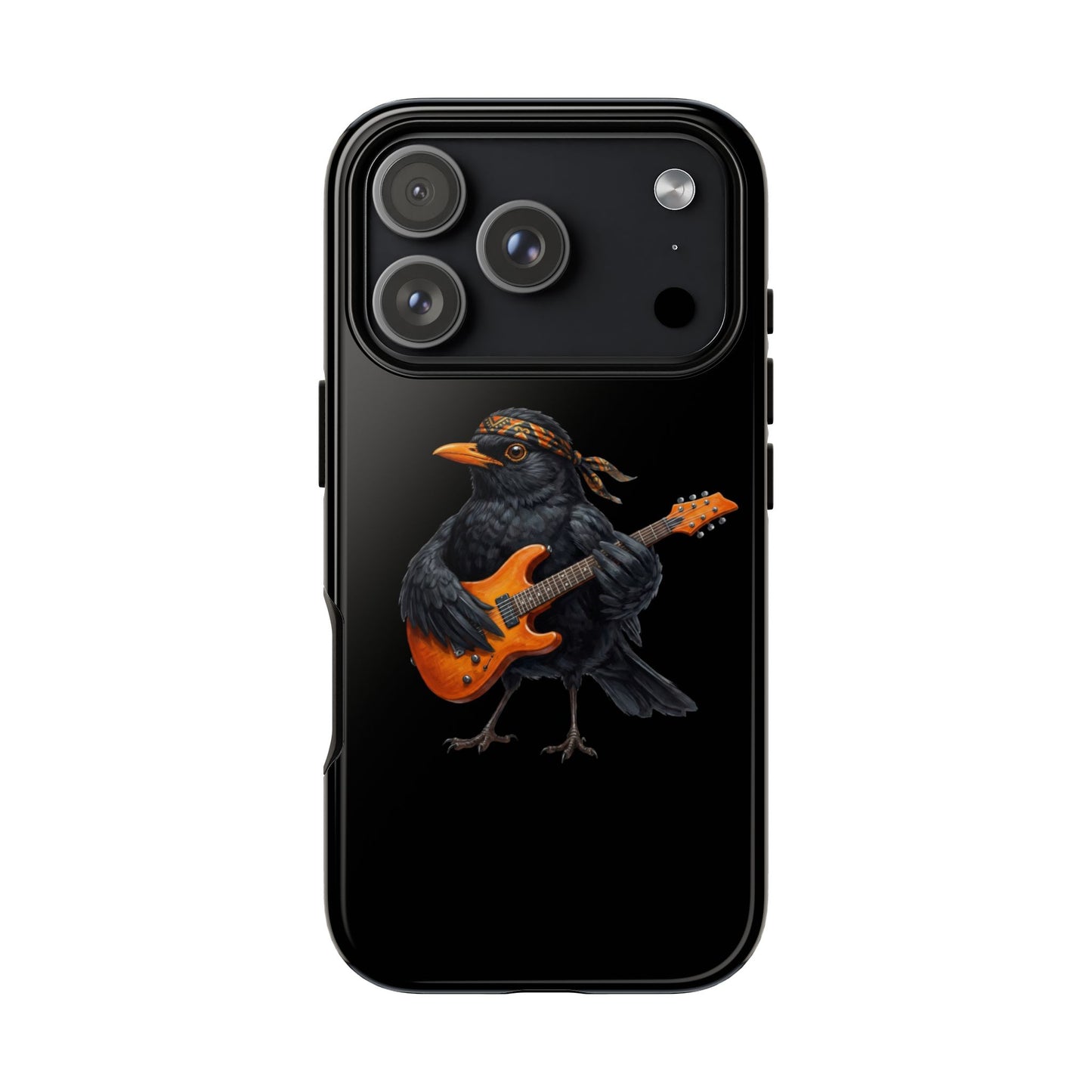 Amsel mit Gitarre Premium Handyhülle – Doppelt Geschützt & Rundum Bedruckt Schwarz