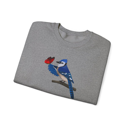 Blue Jay with Butterfly Bird Birding & Birdwatching Sweatshirt