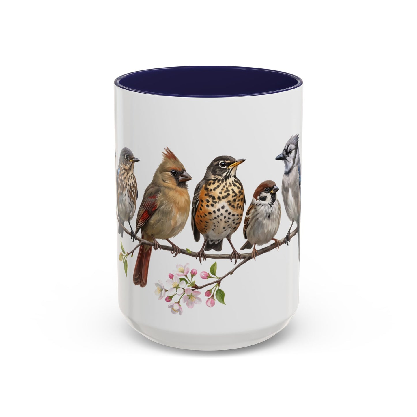 Blue Jay Cardinal Bluebird Little Owl Fledglings Two-Tone Mug | Spring Bird Lover Gift