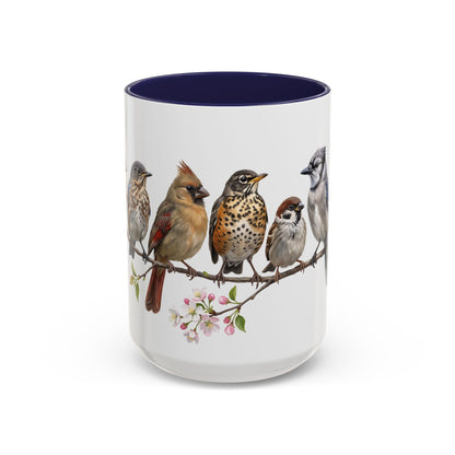 Blue Jay Cardinal Bluebird Little Owl Fledglings Two-Tone Mug | Spring Bird Lover Gift