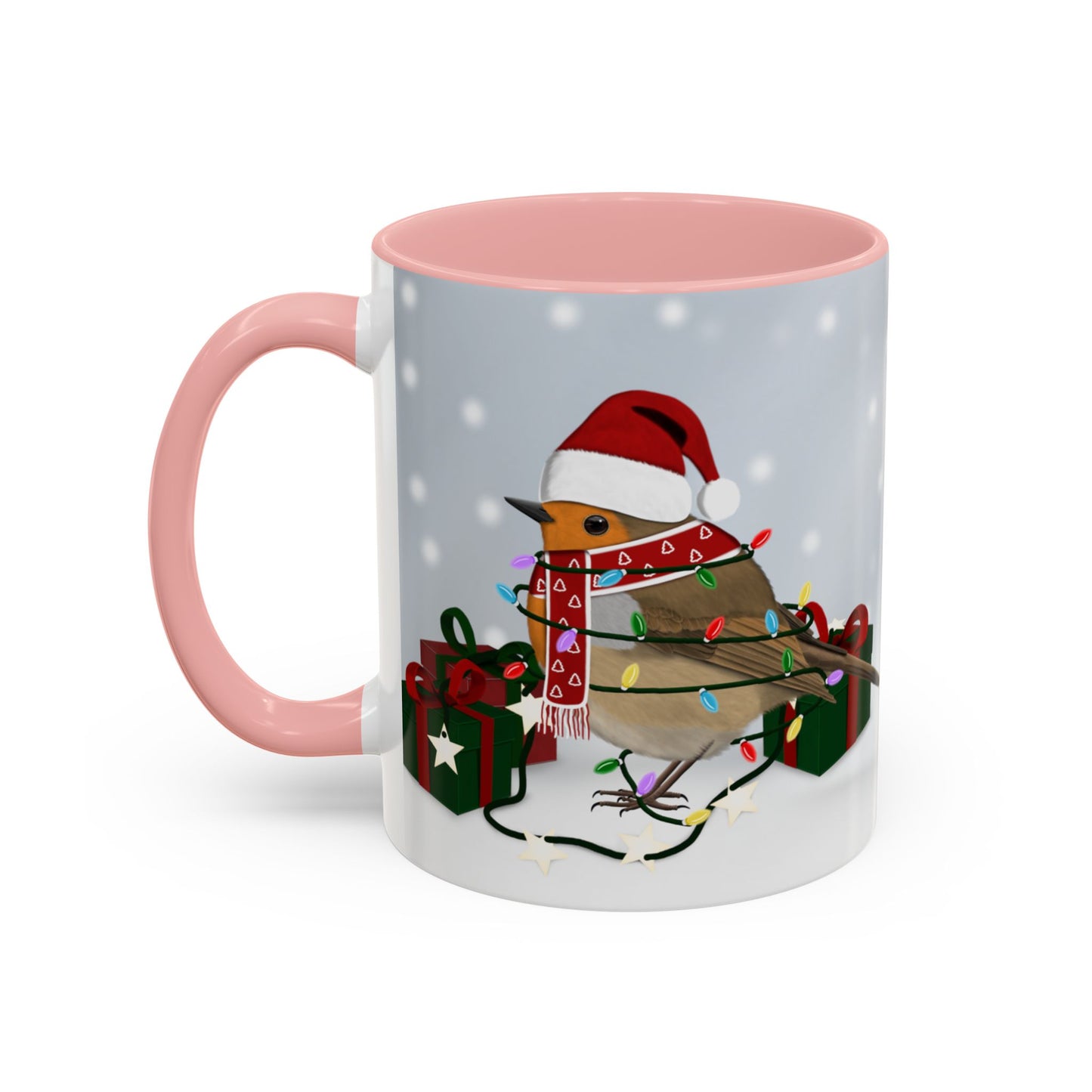 European Robin with Christmas Hat and Scarf Snow Bird Coffee Mug