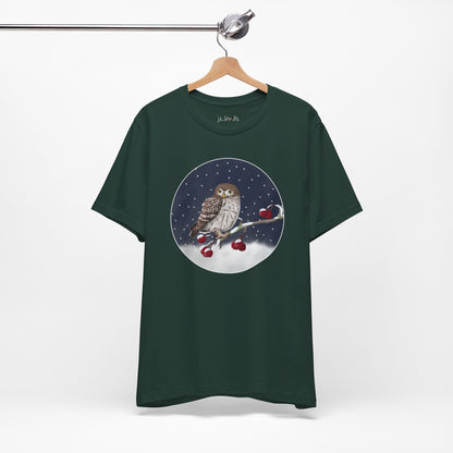 Owl on a Winter Branch Birdwatcher Christmas Bird T-Shirt