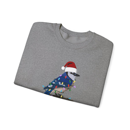 Blue Jay with Fairy Lights Santa Claus Christmas Bird Sweatshirt