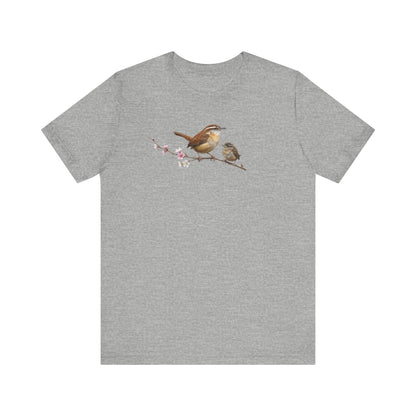 Zaunkönig & Jungvogel T-Shirt | Frühlingsblüten Vogelmotiv für Vogelbeobachter