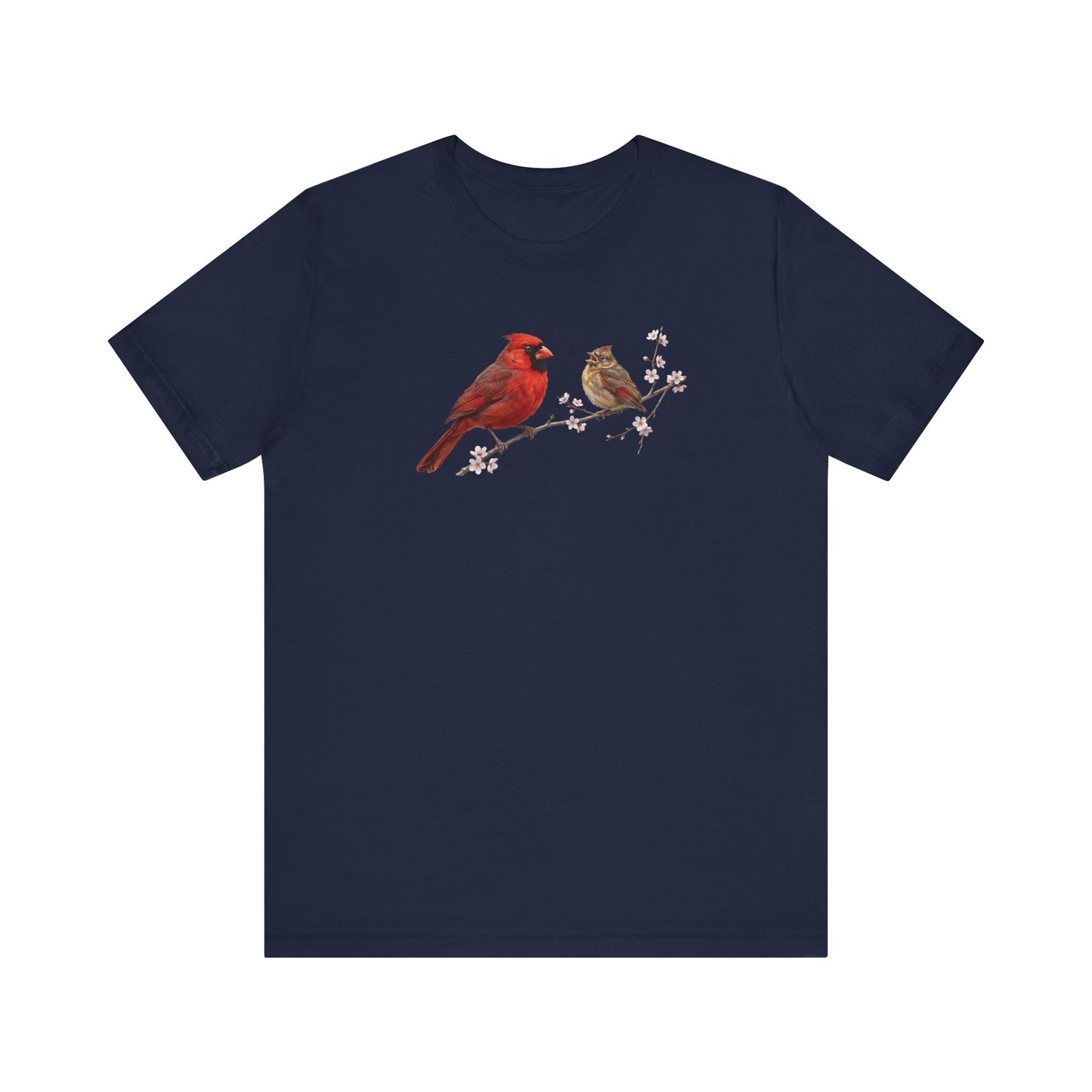 Northern Cardinal & Fledgling T-Shirt | Spring Blossoms Unisex Graphic Tee