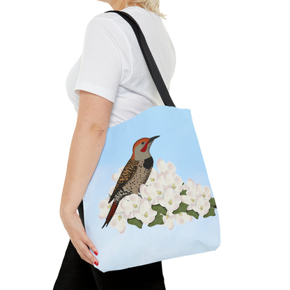 Northern Flicker in Spring Blossoms Bird Tote Bag 16"x16"