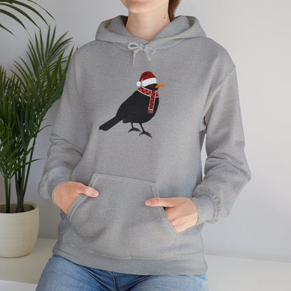 Blackbird Christmas Bird with Santa Hat Birdwatcher Birdlover Hoodie