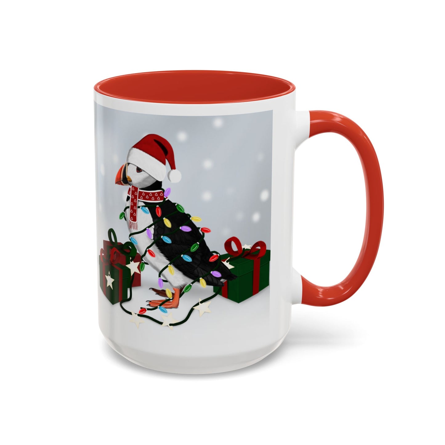 Puffin with Christmas Hat and Scarf Snow Bird Coffee Mug