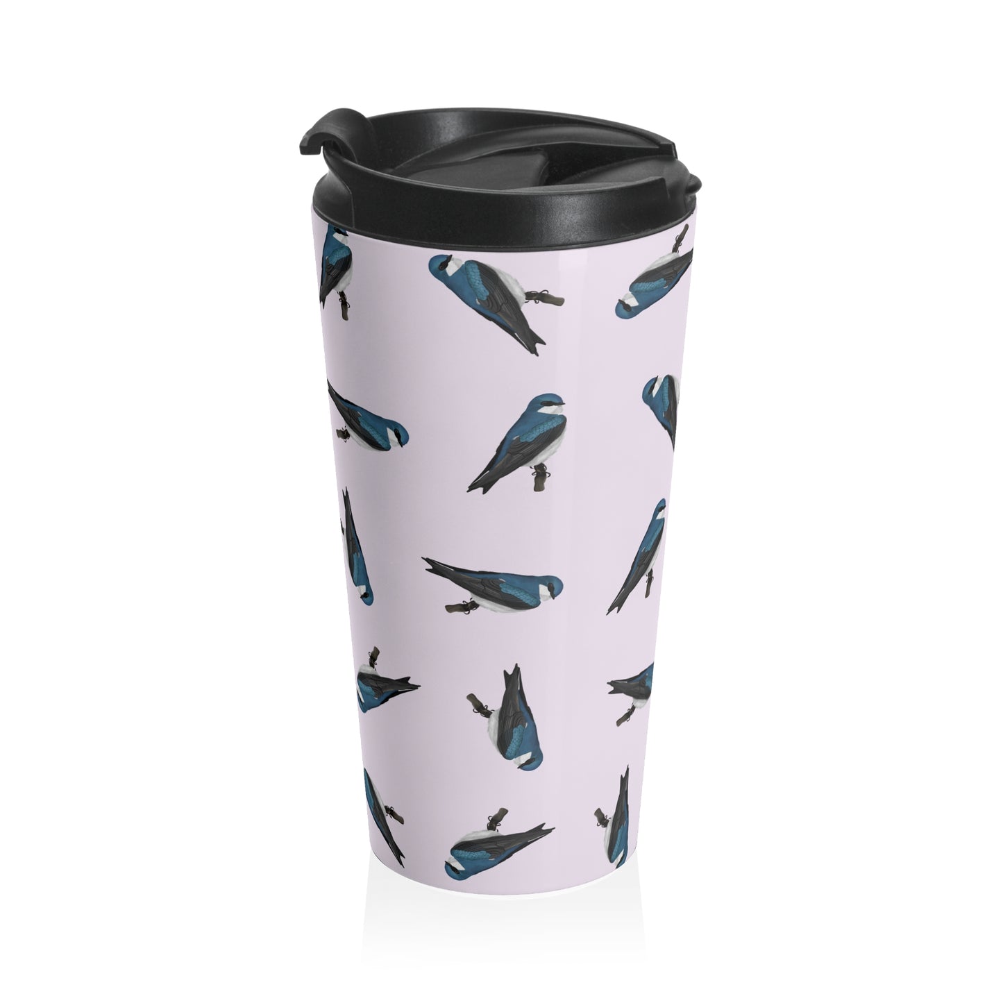 Tree Swallow and Tern Tumbler – All Over Pattern Travel Light Pink | 15oz Birdwatching Coffee Mug