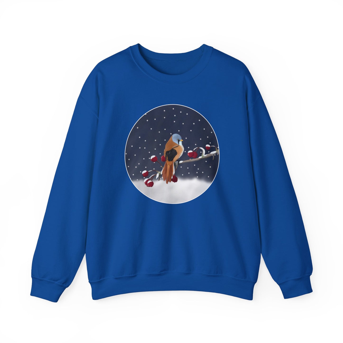 Bearded Reedling on a Winter Branch Birdwatcher Christmas Bird Sweatshirt