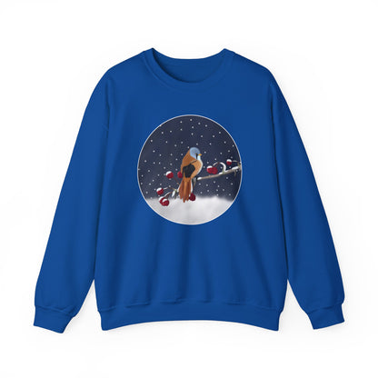 Bearded Reedling on a Winter Branch Birdwatcher Christmas Bird Sweatshirt